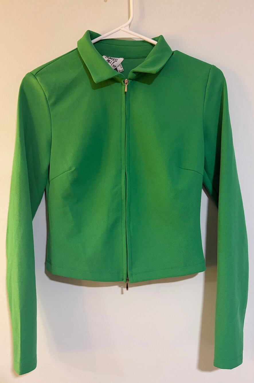 Princess Polly Green Cropped Two Way Zip Jacket Women's US 4 Y2K
